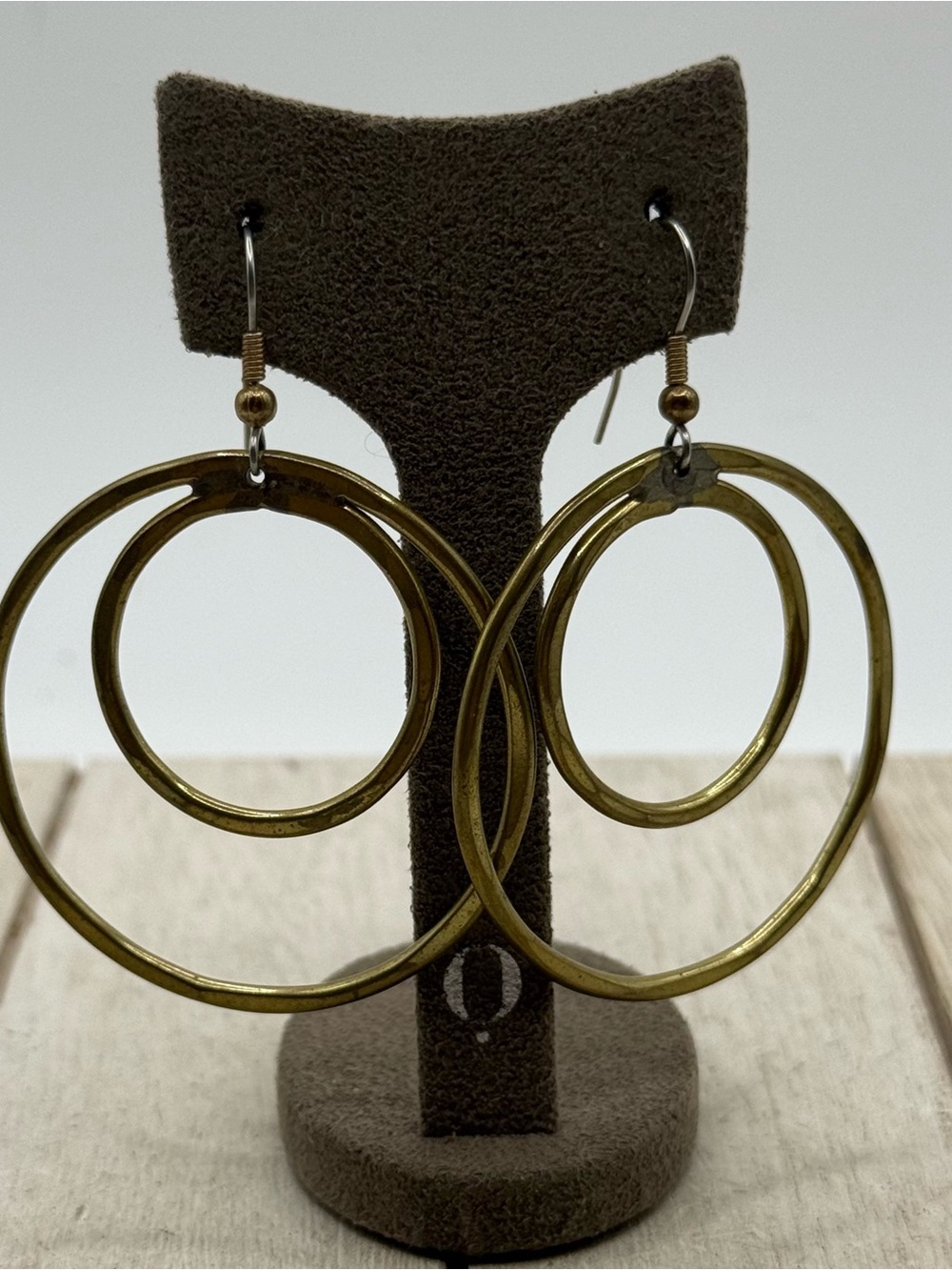 Gold tone brass Double Hoop Drop Earrings